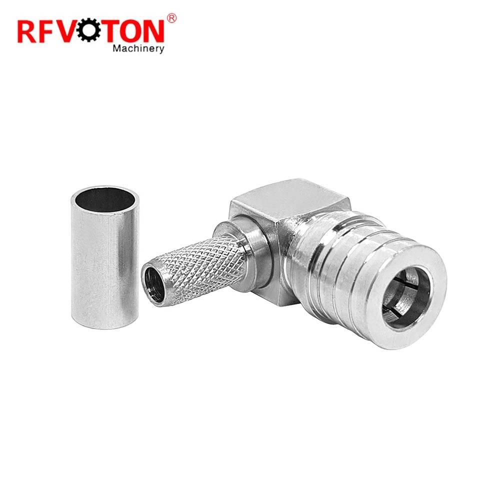 Conector QMA directo de fábrica, enchufe macho, engarzado de ángulo recto para conectores coaxiales RG58 200 240 RF