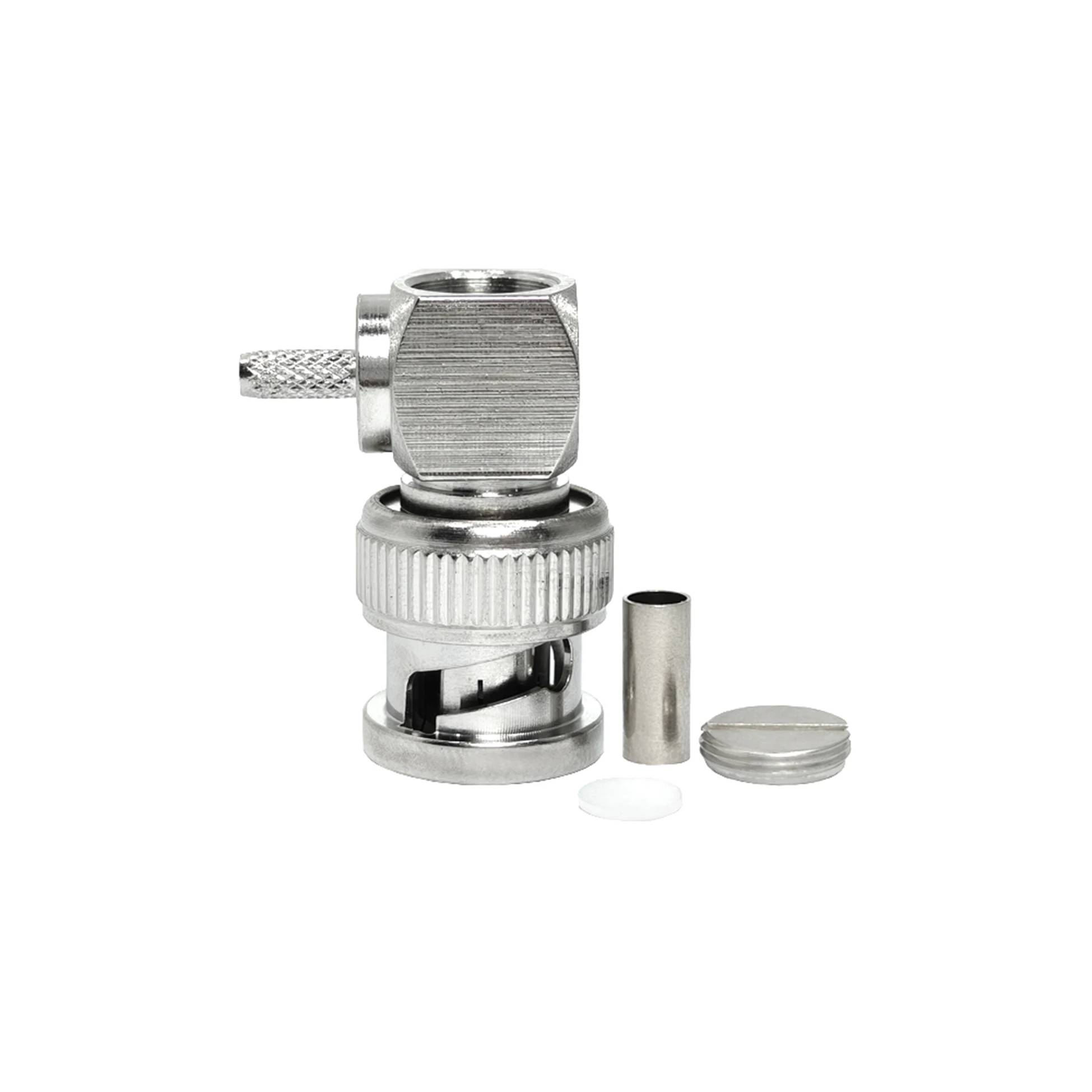 Einblicke in den RF-Koaxial-BNC-Stecker (männlich, Kupfer, Crimp, rechtwinklig)